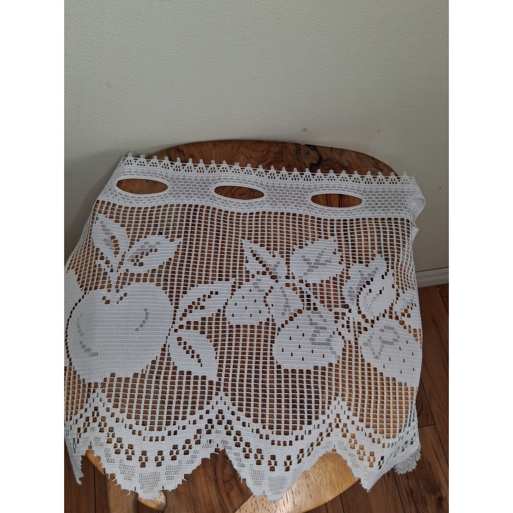 White Lace Cafe Curtain Fruit Apple Strawberry Scalloped Edge Rod Pocket Kitchen